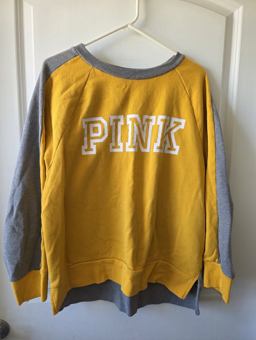 PINK Victoria's Secret Yellow & Gray Raglan Crew Sweatshirt